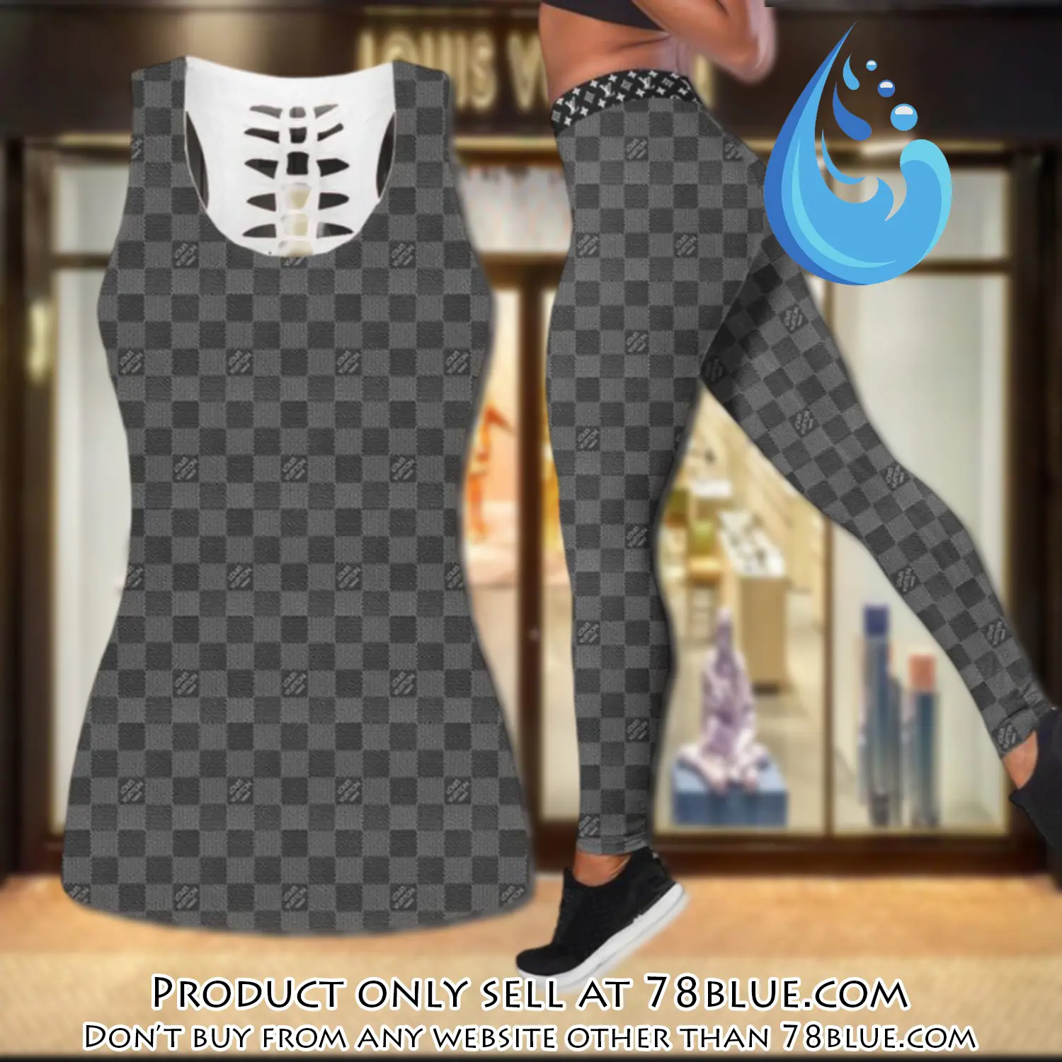 Louis vuitton grey tank top leggings set luxury brand lv for women yoga gym 78b0947273